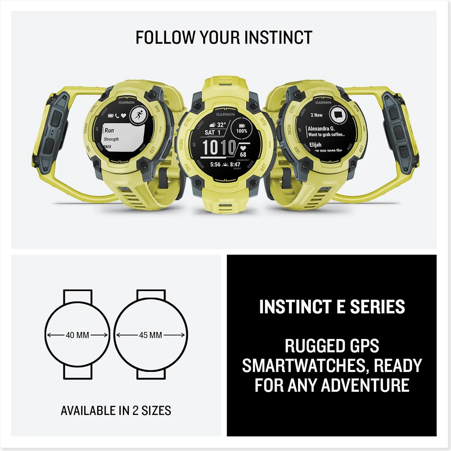 Garmin Instinct E Rugged GPS Adventure Smartwatch, Electric Lime | 45mm | Wrist Based Heart Rate Monitor, Up to 16 Days of Battery Life with Signature Stand Power Bundle