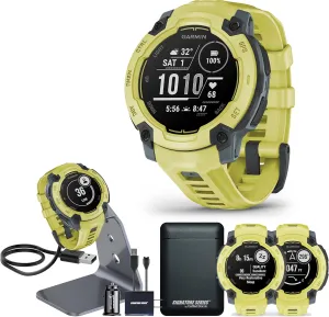 Garmin Instinct E Rugged GPS Adventure Smartwatch, Electric Lime | 45mm | Wrist Based Heart Rate Monitor, Up to 16 Days of Battery Life with Signature Stand Power Bundle
