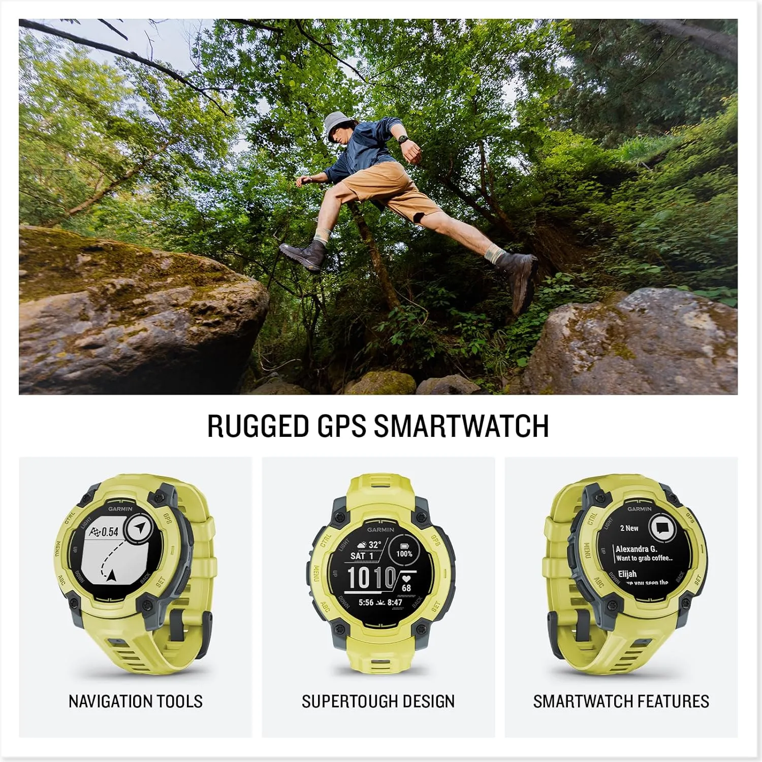 Garmin Instinct E Rugged GPS Adventure Smartwatch, Electric Lime | 45mm | Wrist Based Heart Rate Monitor, Up to 16 Days of Battery Life with Signature Stand Power Bundle