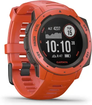 Garmin Instinct, Rugged Outdoor Watch with GPS, Features GLONASS and Galileo, Heart Rate Monitoring and 3-Axis Compass, Flame Red