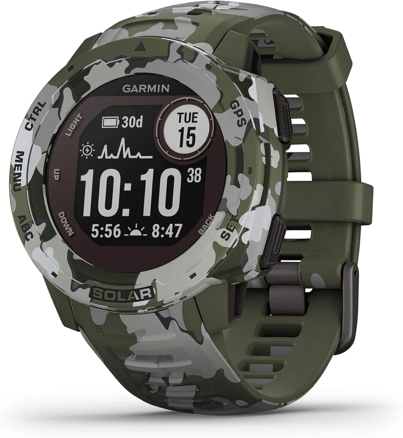 Garmin Instinct Solar, Rugged Outdoor Smartwatch with Solar Charging Capabilities, Built-in Sports Apps and Health Monitoring, Lichen Camo