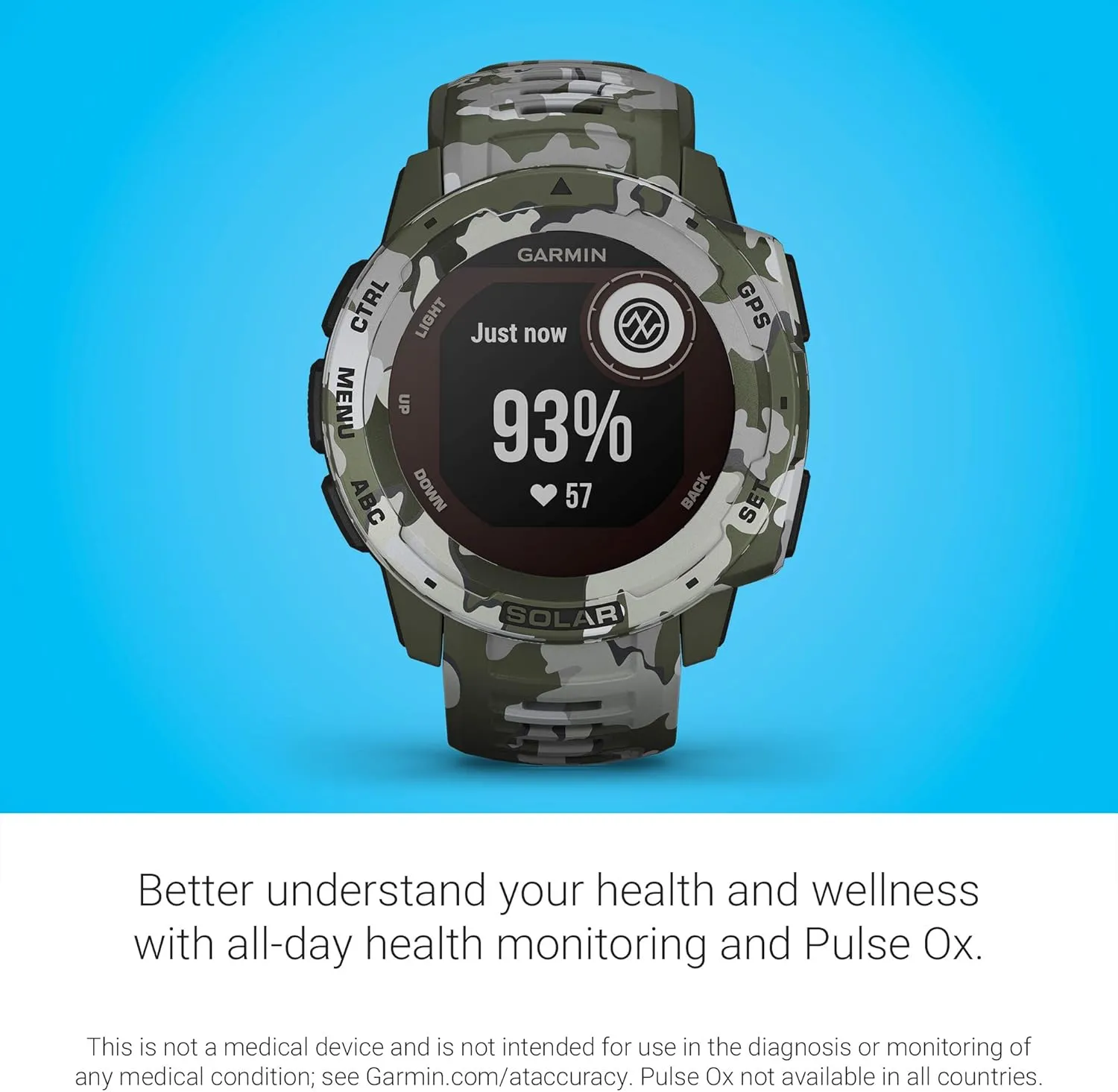 Garmin Instinct Solar, Rugged Outdoor Smartwatch with Solar Charging Capabilities, Built-in Sports Apps and Health Monitoring, Lichen Camo