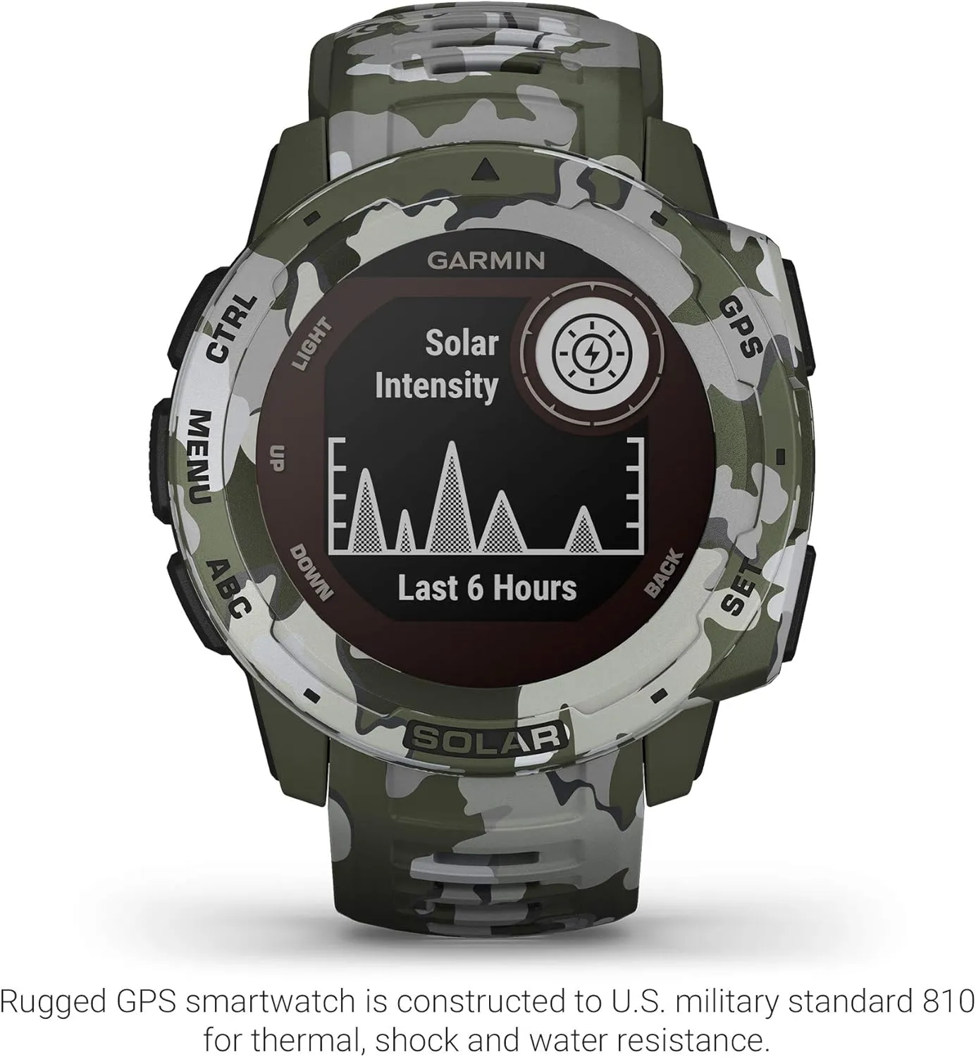 Garmin Instinct Solar, Rugged Outdoor Smartwatch with Solar Charging Capabilities, Built-in Sports Apps and Health Monitoring, Lichen Camo