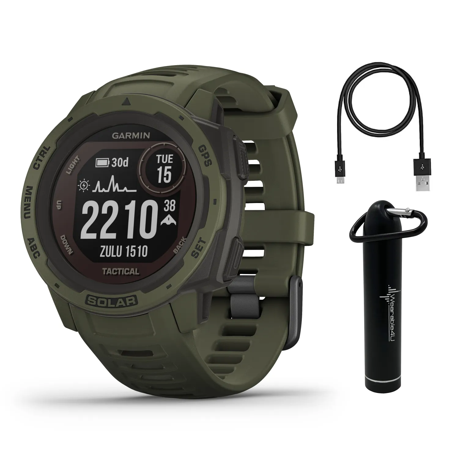 Garmin Instinct Solar Tactical Edition Premium GPS Smartwatch with Included Wearable4U Bundle