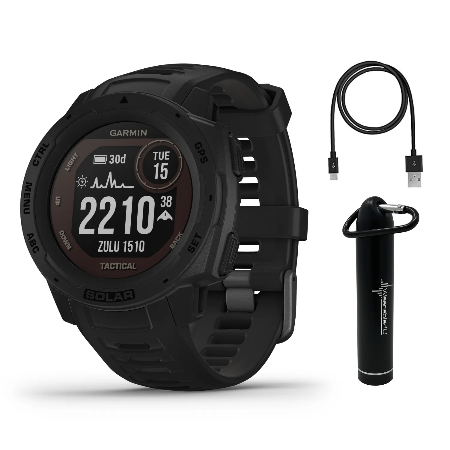 Garmin Instinct Solar Tactical Edition Premium GPS Smartwatch with Included Wearable4U Bundle