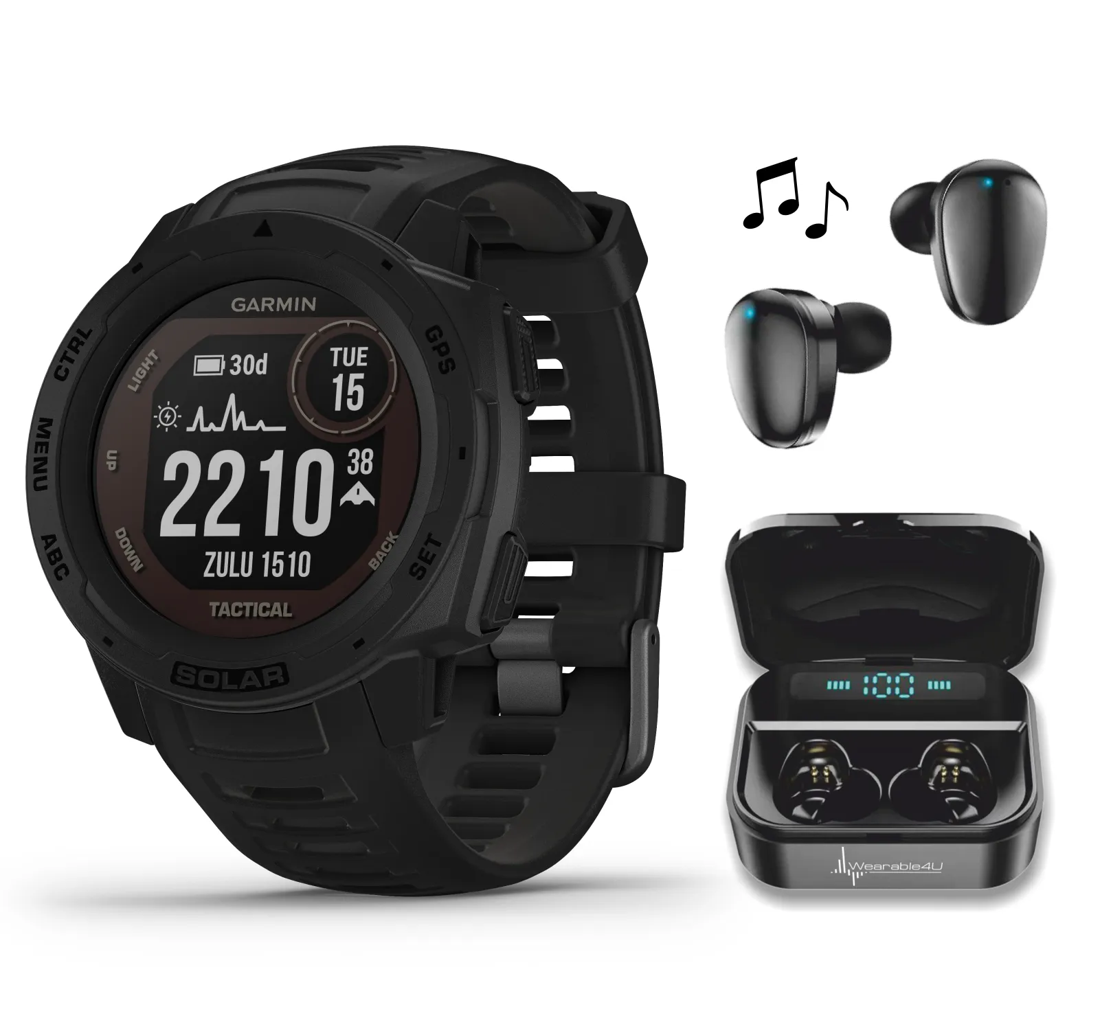 Garmin Instinct Solar Tactical Edition Premium GPS Smartwatch with Included Wearable4U Bundle