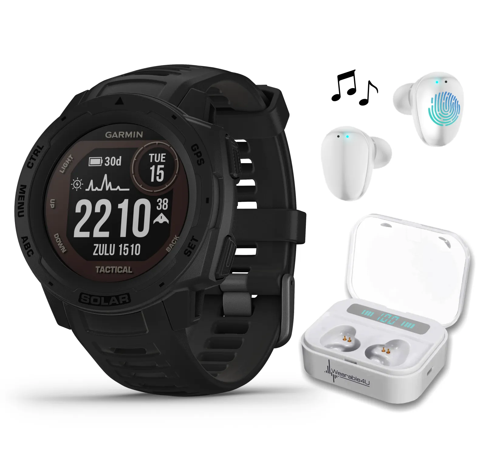 Garmin Instinct Solar Tactical Edition Premium GPS Smartwatch with Included Wearable4U Bundle