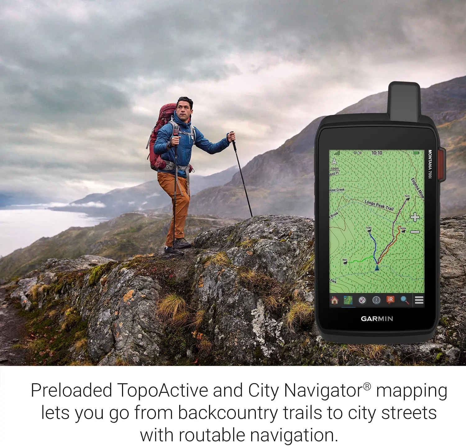 Garmin Montana 750i Rugged GPS Handheld with inReach and Dark Energy Poseidon Pro Indestructible Charger, Hivis Orange | Emergency SOS, 2-Way Message, Camera, Touchscreen, Topographic Map, Multi-GNSS