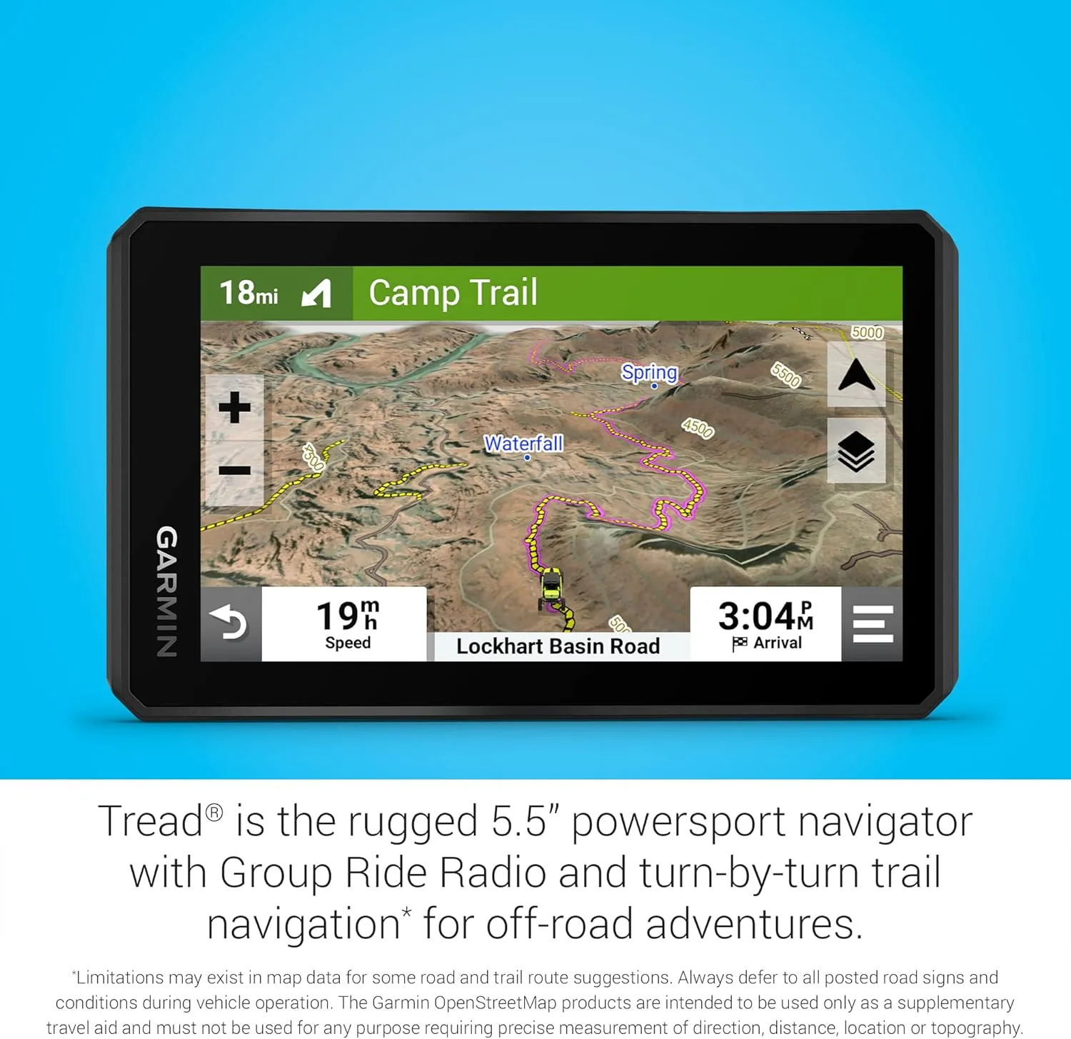 Garmin Tread Powersport Off-Road Navigator with Group Ride Radio, Group Tracking and Voice Communication, 5.5" Display, 010-02406-00,Black