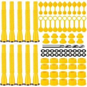 Gas Can Spout Replacement, Anti-Spill Gas Can Nozzle Replacement for 1/2/5/10 Gallon Gas Cans with Thick Rubber pad(10 Kit-Yellow)