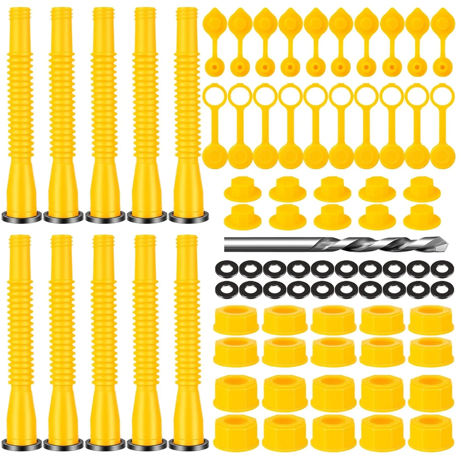 Gas Can Spout Replacement, Anti-Spill Gas Can Nozzle Replacement for 1/2/5/10 Gallon Gas Cans with Thick Rubber pad(10 Kit-Yellow)
