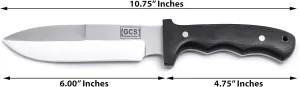 GCS Handmade Bushcraft Survival Knife - Tactical, Hunting, Camping with Grippy Micarta Handle, D2 Tool Steel, Leather Sheath; Left Hand Cross Draw & Right Hand Scout Carry - GCS115