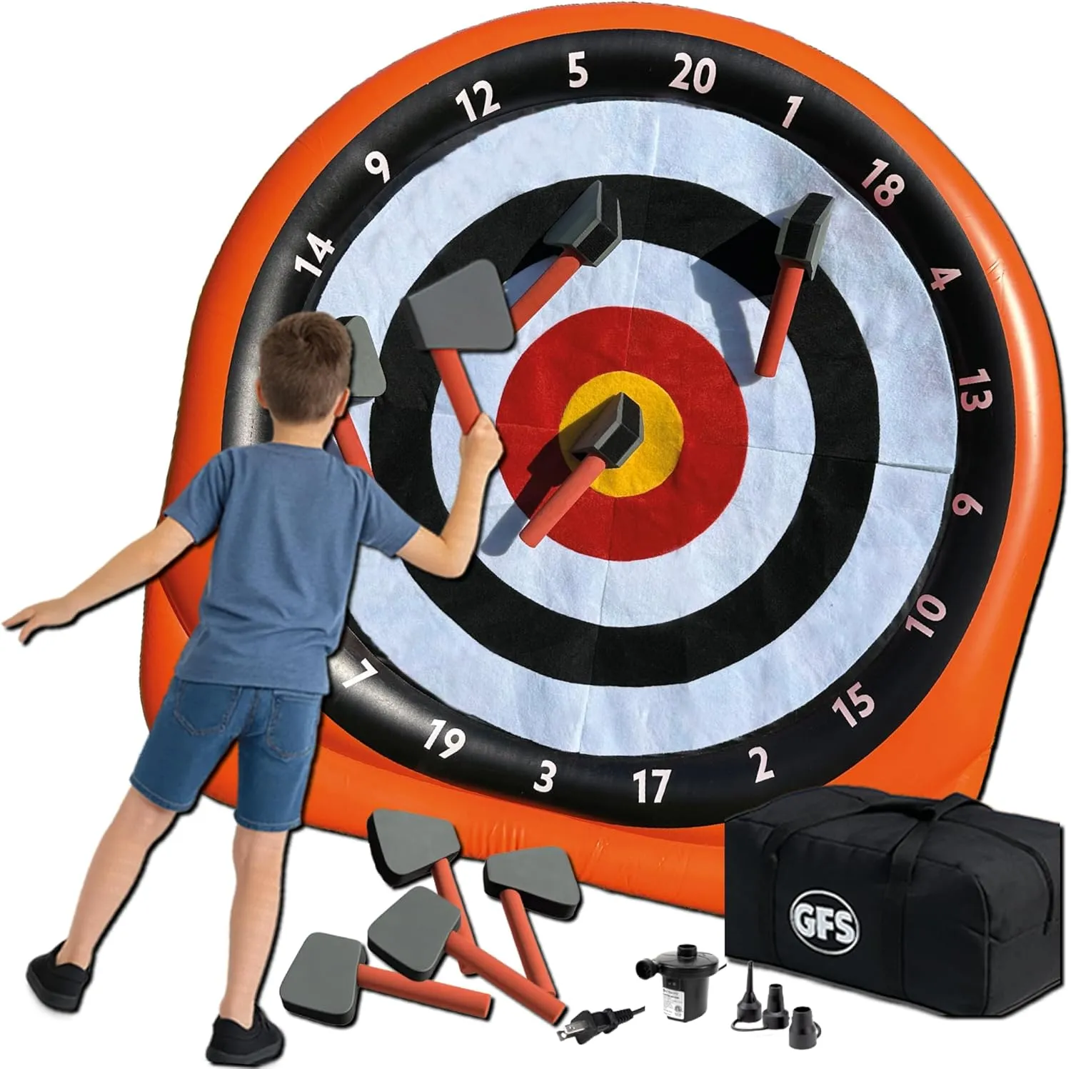GFS | Inflatable Axe trowing Game (Over 7ft Tall) with 15  Games | Backyard Axe Throwing Set with Air Pump | Fun Outdoor Game for Adults & Families | Perfect for Yard Parties, Carnivals & Events