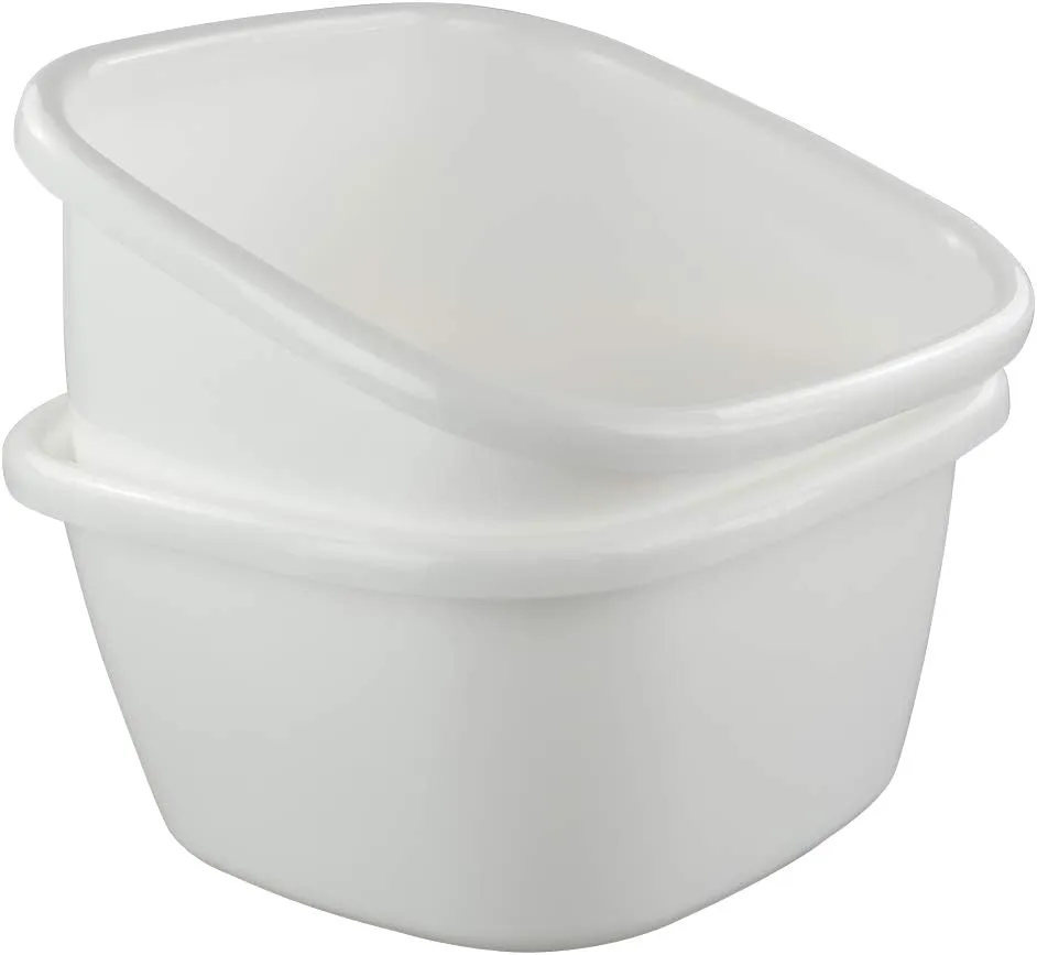 Ggbin 18 Quart Plastic Dish Pans, 13.58" x 13.58" x 7", 2 Packs Square Wash Basin Tub, White