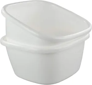 Ggbin 18 Quart Plastic Dish Pans, 13.58" x 13.58" x 7", 2 Packs Square Wash Basin Tub, White