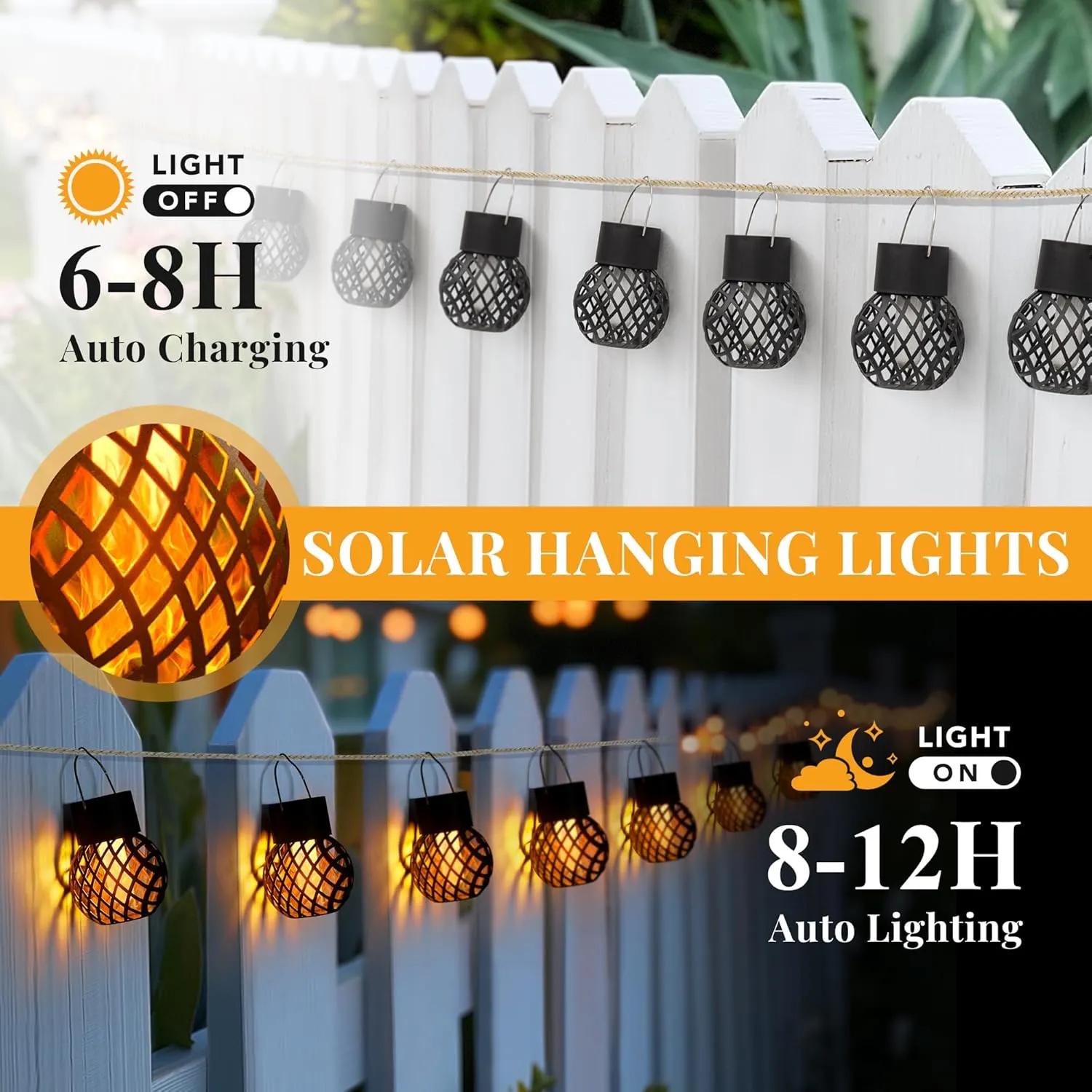 GIGALUMI 24 Pack Solar Lanterns for Outside,Solar Hanging Lights Outdoor Waterproof with Flickering Flame,Solar Powered Outdoor Lights Garden Decor for Yard,Patio,Tree,Camping,Festival Decoration
