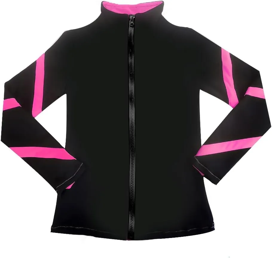 Girls Ice Skating Jackets Women Stripes Training Practice Figure Skating Tops Fleece.
