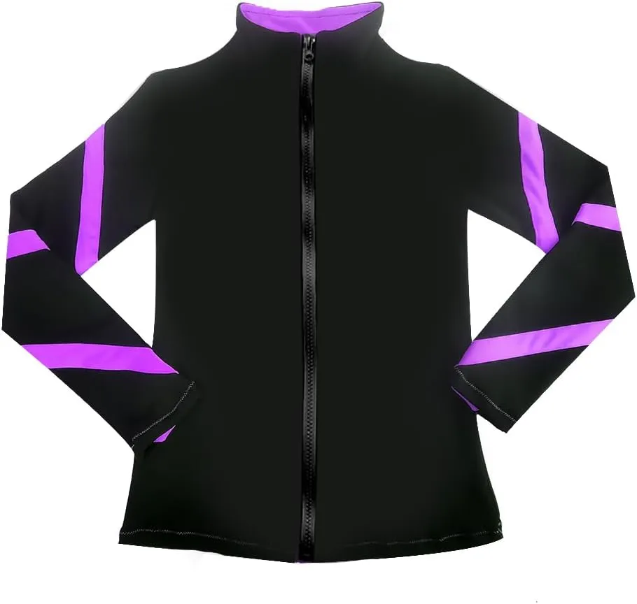 Girls Ice Skating Jackets Women Stripes Training Practice Figure Skating Tops Fleece.