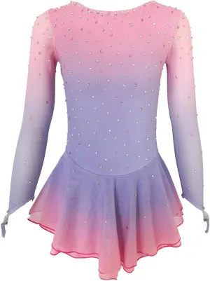 Girls' Pink Figure Skating Dress Show Uniform for Performance and Competition