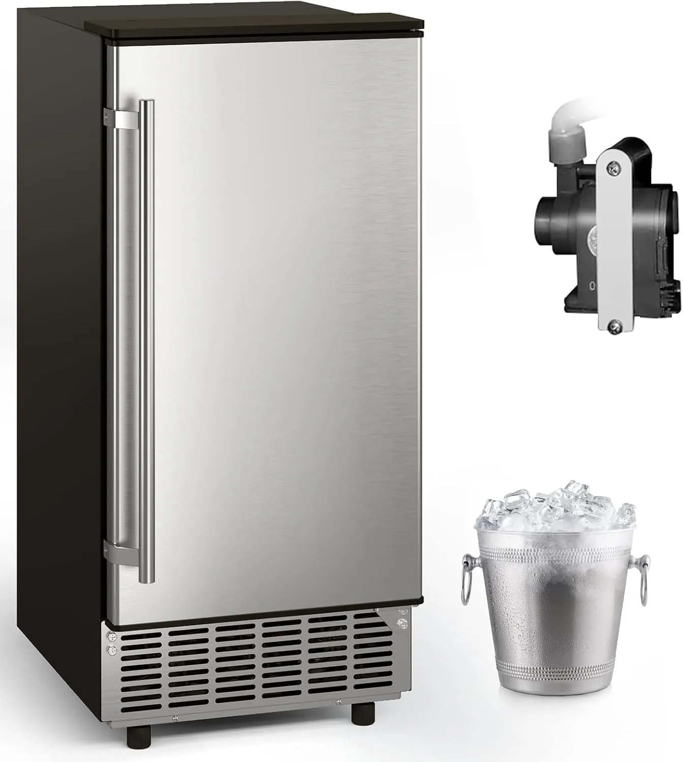 GLACER Under Counter Ice Maker, 80lbs/ 24H, Built-in Ice Machine with Drain Pump, Reversible Door, 24H Timer & Self-Cleaning, Freestanding Ice Cube Machine for Commercial and Home Use