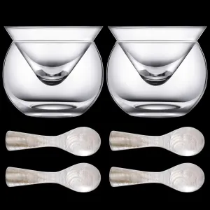 Glass Caviar Chiller Server Set Caviar Spoons 3.2 Inch Shell Spoon Mother of Pearl Round Handle for Egg, Ice Cream, Coffee, Restaurant Serving(6 Pieces)