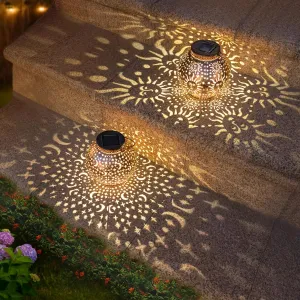 Go2garden Outdoor Solar Lanterns Waterproof Garden Gifts Women Yard Decorations Metal Moon Sun Hanging Solar Lights for Patio, Balcony, Tabletop,Birthday Mothers Day Gifts for Mom (Bronze,2Pack)