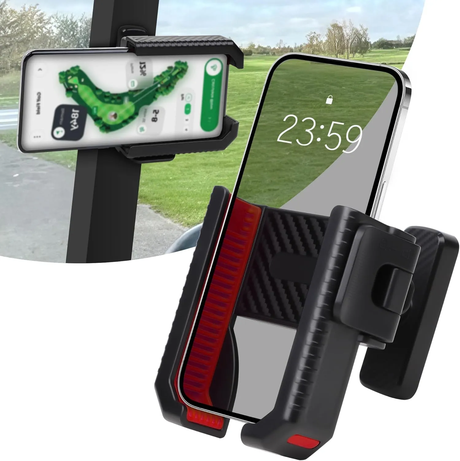 Golf Cart Phone Holder - Magnetic Phone Holder for Golf Cart with Ultra-Strong N52 Magnet & 360° Rotation, Universal Fit for Smartphones/Thick Cases - Secure Hands-Free Golf Accessories (Red)
