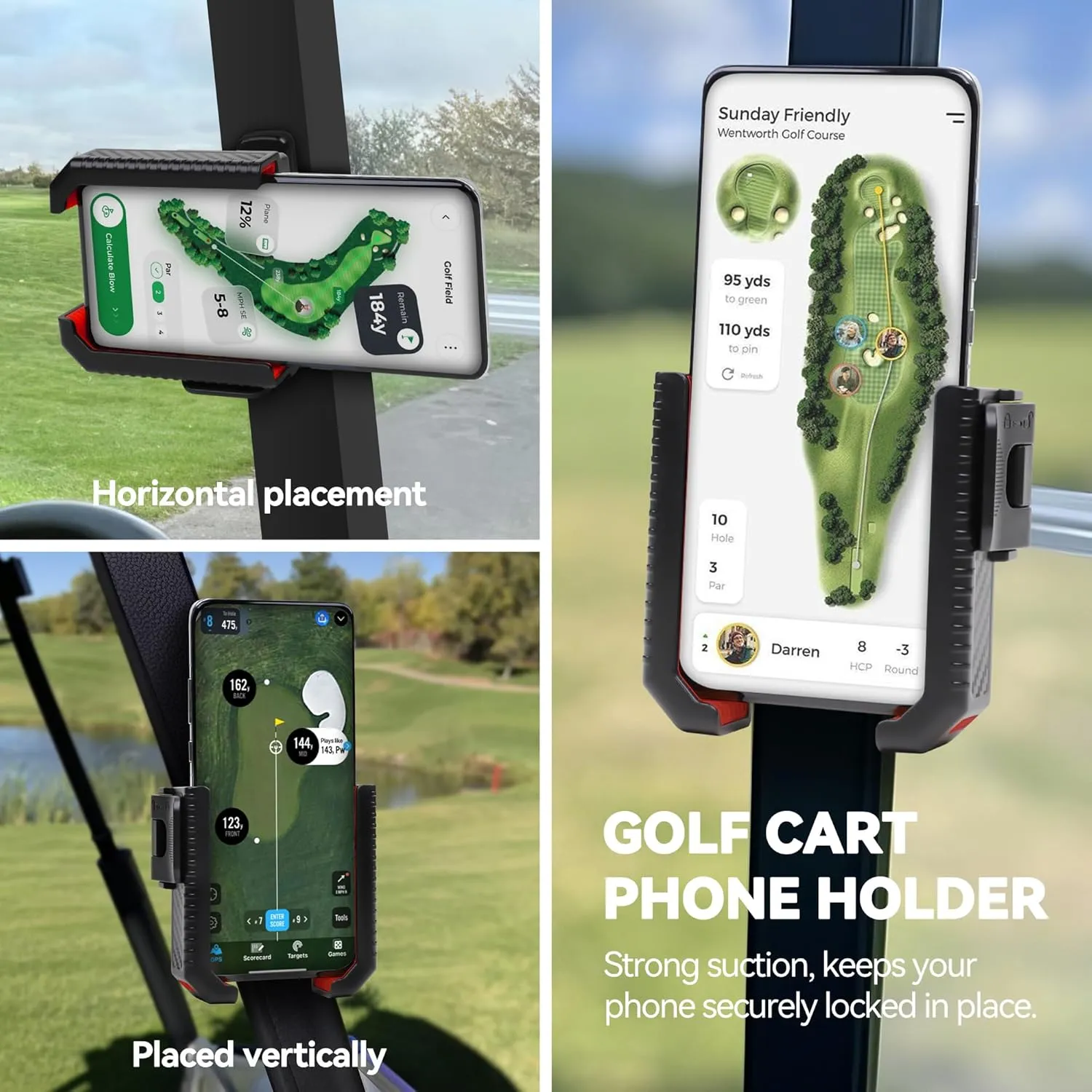Golf Cart Phone Holder - Magnetic Phone Holder for Golf Cart with Ultra-Strong N52 Magnet & 360° Rotation, Universal Fit for Smartphones/Thick Cases - Secure Hands-Free Golf Accessories (Red)