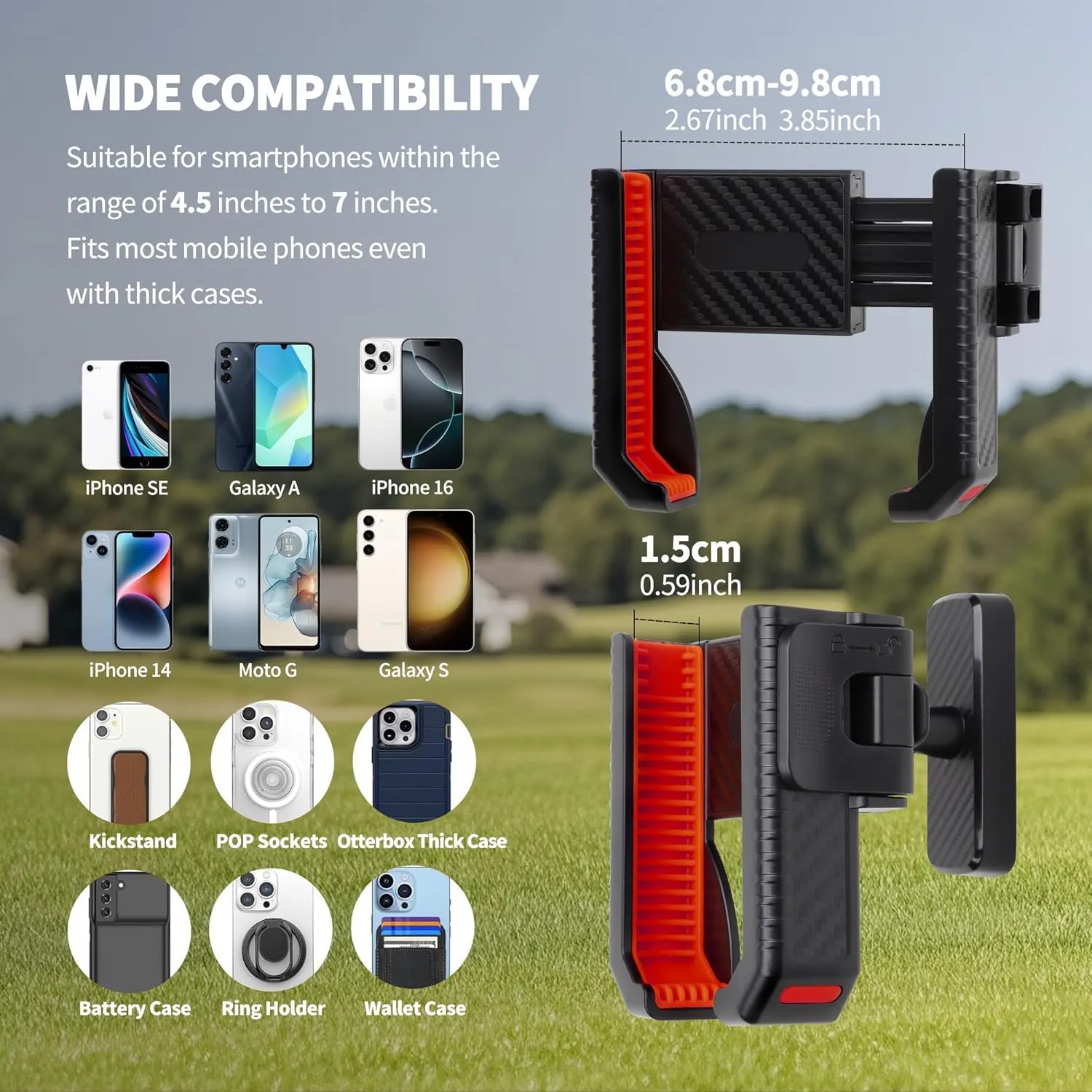 Golf Cart Phone Holder - Magnetic Phone Holder for Golf Cart with Ultra-Strong N52 Magnet & 360° Rotation, Universal Fit for Smartphones/Thick Cases - Secure Hands-Free Golf Accessories (Red)