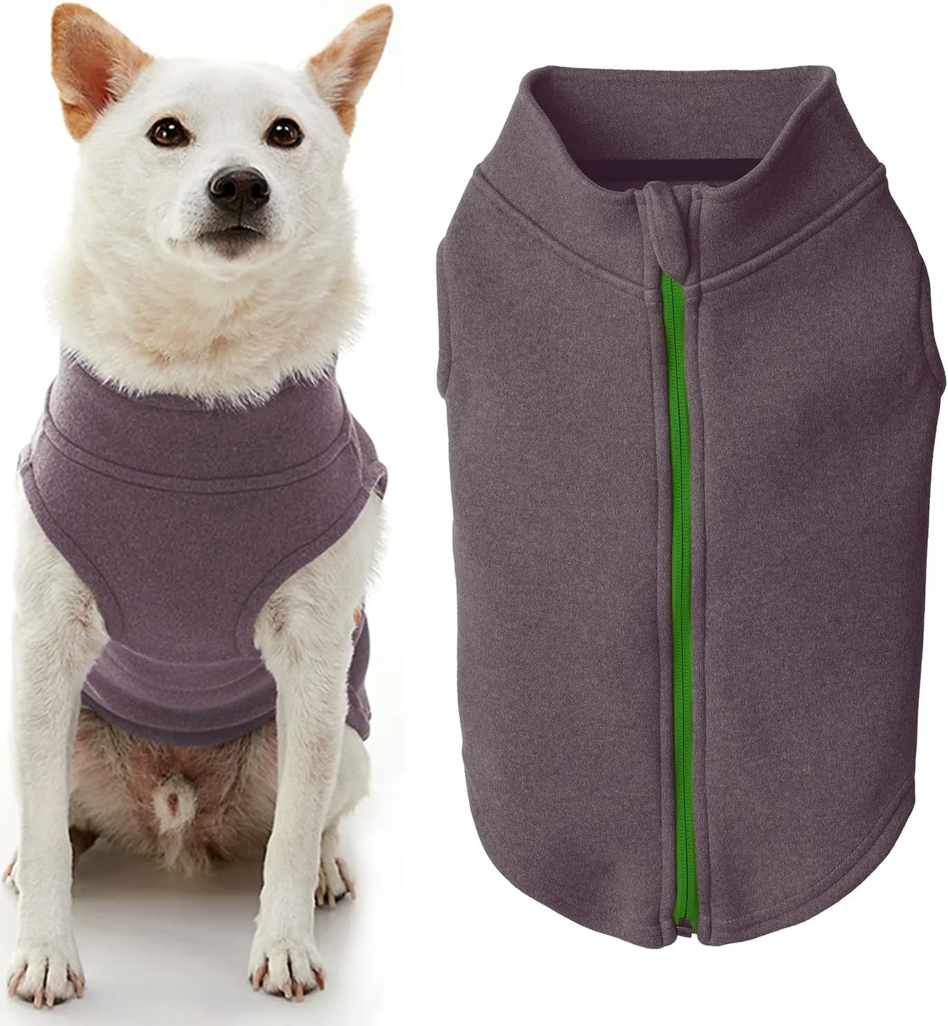 Gooby Zip Up Microfiber Fleece Dog Sweater - Purple, Medium - Warm Double Layered Soft Microfiber Fleece Step-in Jacket Without Ring Leash - Winter Sweaters for Small and Medium Dogs