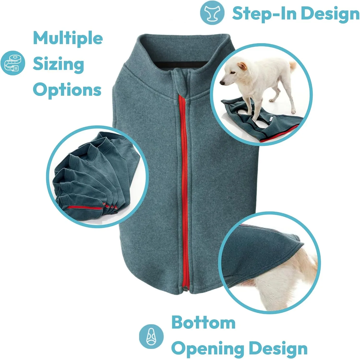 Gooby Zip Up Microfiber Fleece Sweater - Turquoise, Medium - Warm Double Layered Step-in Jacket Without Ring Leash - Winter Sweaters for Small and Medium Dogs