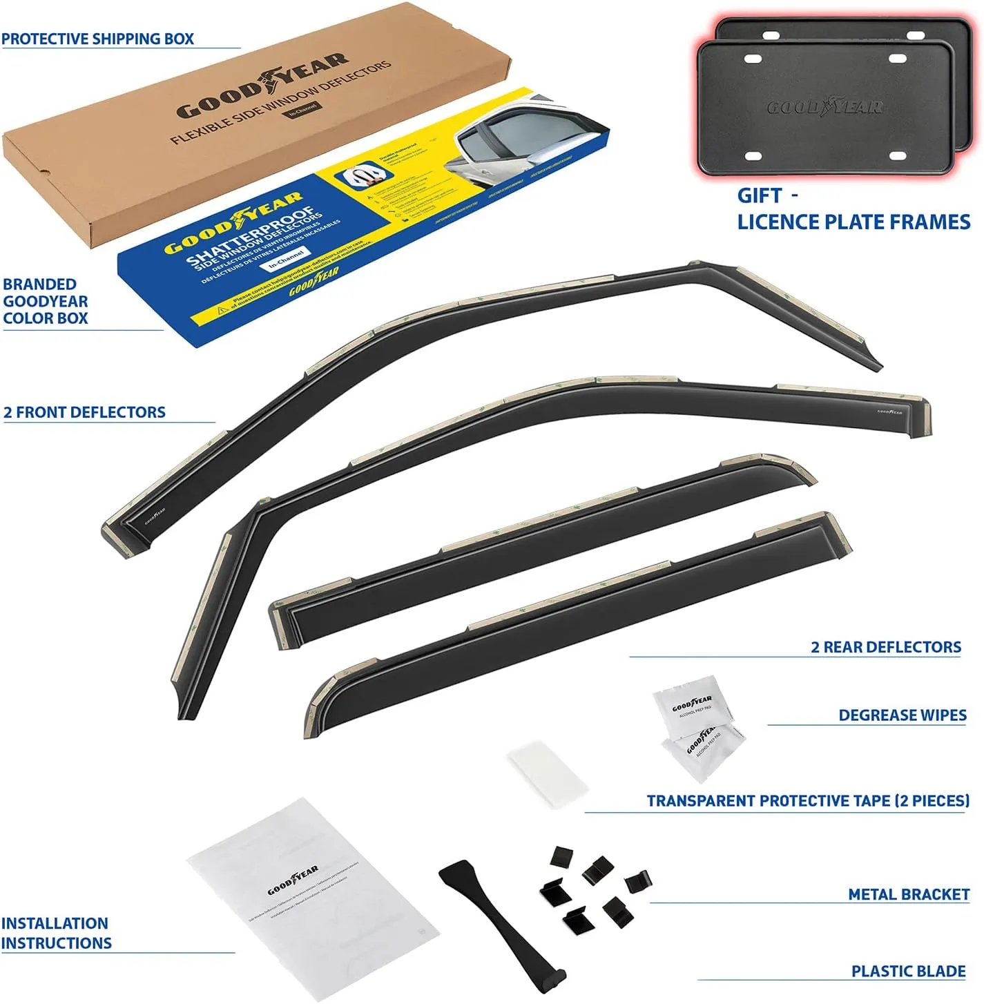Goodyear Shatterproof in-Channel Window Deflectors for Ford F250 to F550 Super Duty 2017-2022 Crew Cab, Rain Guards, Window Visors for Cars, Vent Deflector, Car Accessories, 4 pcs - GY007733