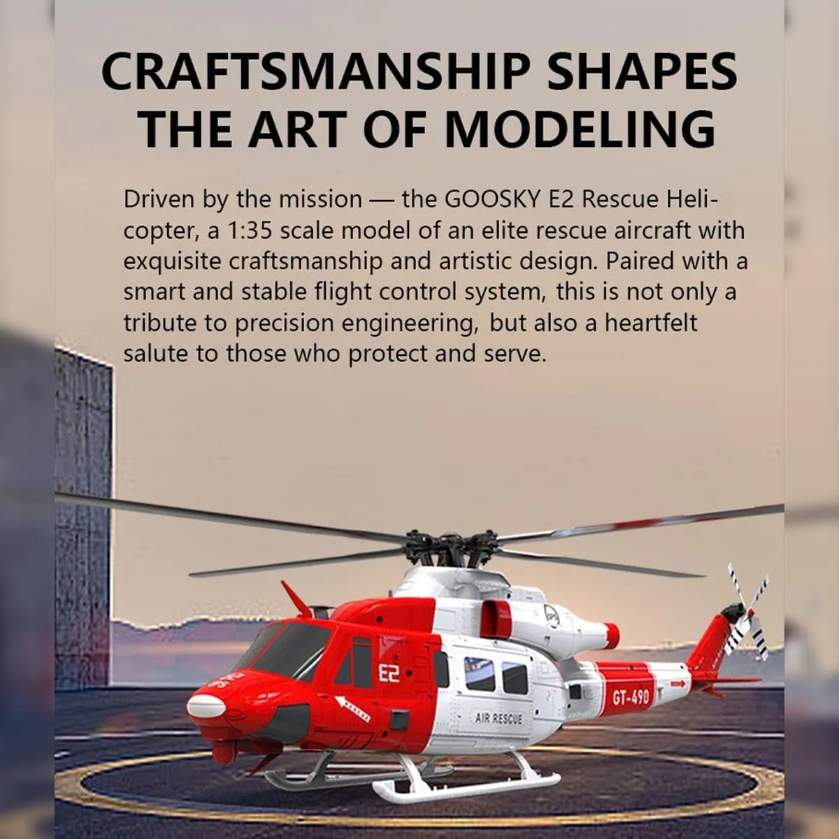 GOOSKY E2 UH-1Y RC Helicopter, 2.4G 6CH Dual Brushless Direct Drive Simulation Helicopter Model with Lidar Positioning (RTF/Mode 1&2 Switchable)