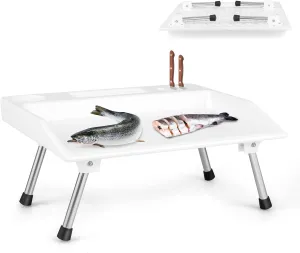 Goplus Folding Fish Cleaning Table, Portable Fish Fillet Washing Station with Drainage Hose, Cup Holder & Knife Grooves, Heavy-Duty Fillet Table, Outdoor Hunting Cutting Table for Camping Dock Beach