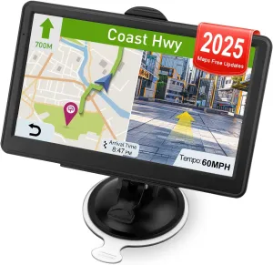 GPS Navigator for Car Truck RV - Car GPS Navigation System with Latest 2025 Maps, Lifetime Free Updates 7 Inch Touchscreen Voice Guidance, RV Vehicle GPS for Trucker with Speed and Red Light Warning