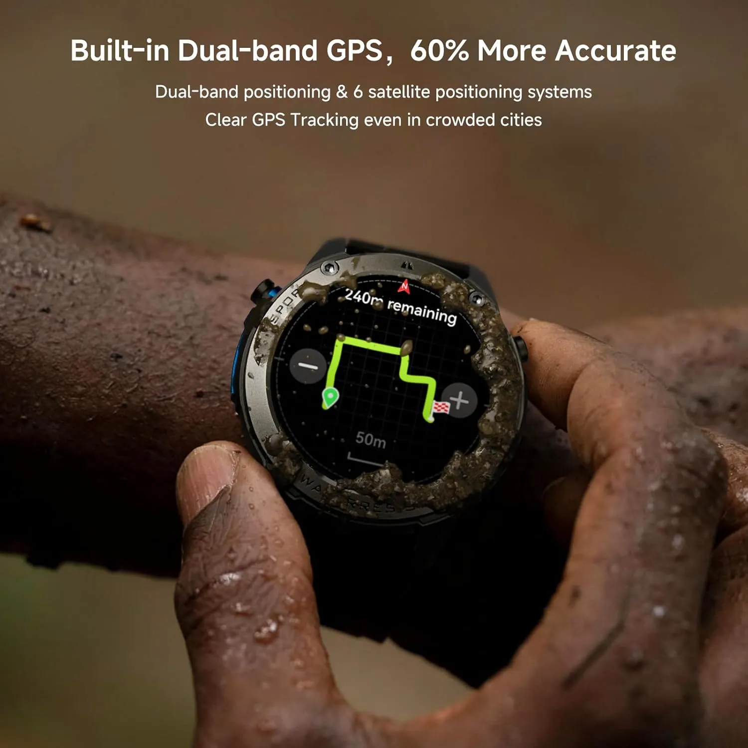 GPS Smart Watch for Men Military Rugged Smartwatches,Compass,50M Waterproof, 500mAh Large Battery,Answer/Make Call, 1.43" AMOLED Screen, Compatible for Android iOS (2 Bands) Black