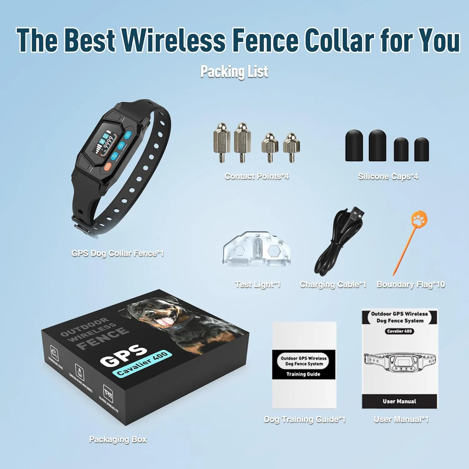 GPS Wireless Dog Fence, Electric Fence for Dogs Perimeter Dog Collar with 3 Warning Modes - Radius Up to 33-9999 Yards Wireless Fence for Large Dogs Only Outdoor Use