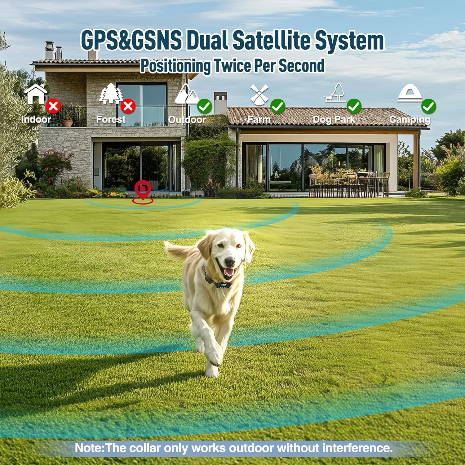 GPS Wireless Dog Fence, Electric Fence for Dogs Perimeter Dog Collar with 3 Warning Modes - Radius Up to 33-9999 Yards Wireless Fence for Large Dogs Only Outdoor Use