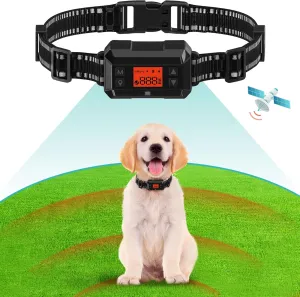 GPS Wireless Dog Fence, Electric Pet Containment System by GPS Signal Boundary with IPX7 Waterproof & Rechargeable Training Collar Receiver Radius 33-999 Yards for Outdoor Use, Black