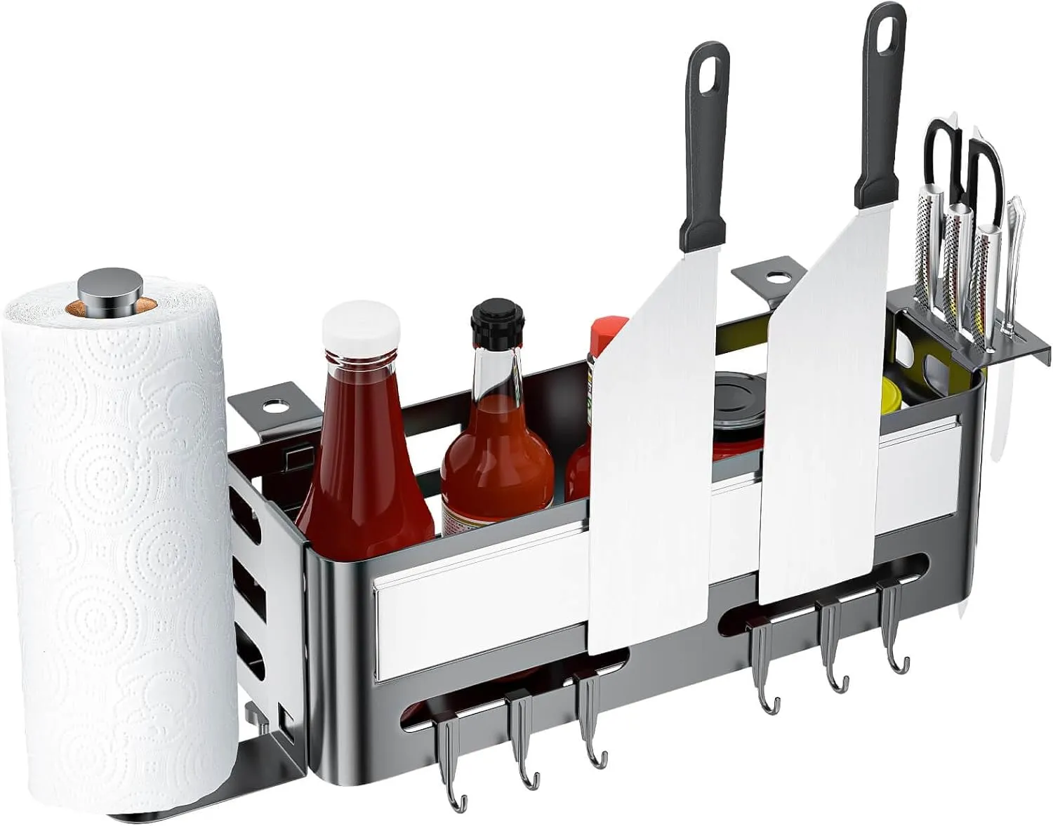 Griddle Caddy for Blackstone 17/22/28/36 inch Griddle, Grill Caddy, Powder Coated Steel, Blackstone Accessories Storage with Magnetic Tool Holder & Knife Rack & 6 J-Hooks, Outdoor BBQ