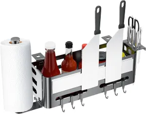 Griddle Caddy for Blackstone 17/22/28/36 inch Griddle, Grill Caddy, Powder Coated Steel, Blackstone Accessories Storage with Magnetic Tool Holder & Knife Rack & 6 J-Hooks, Outdoor BBQ