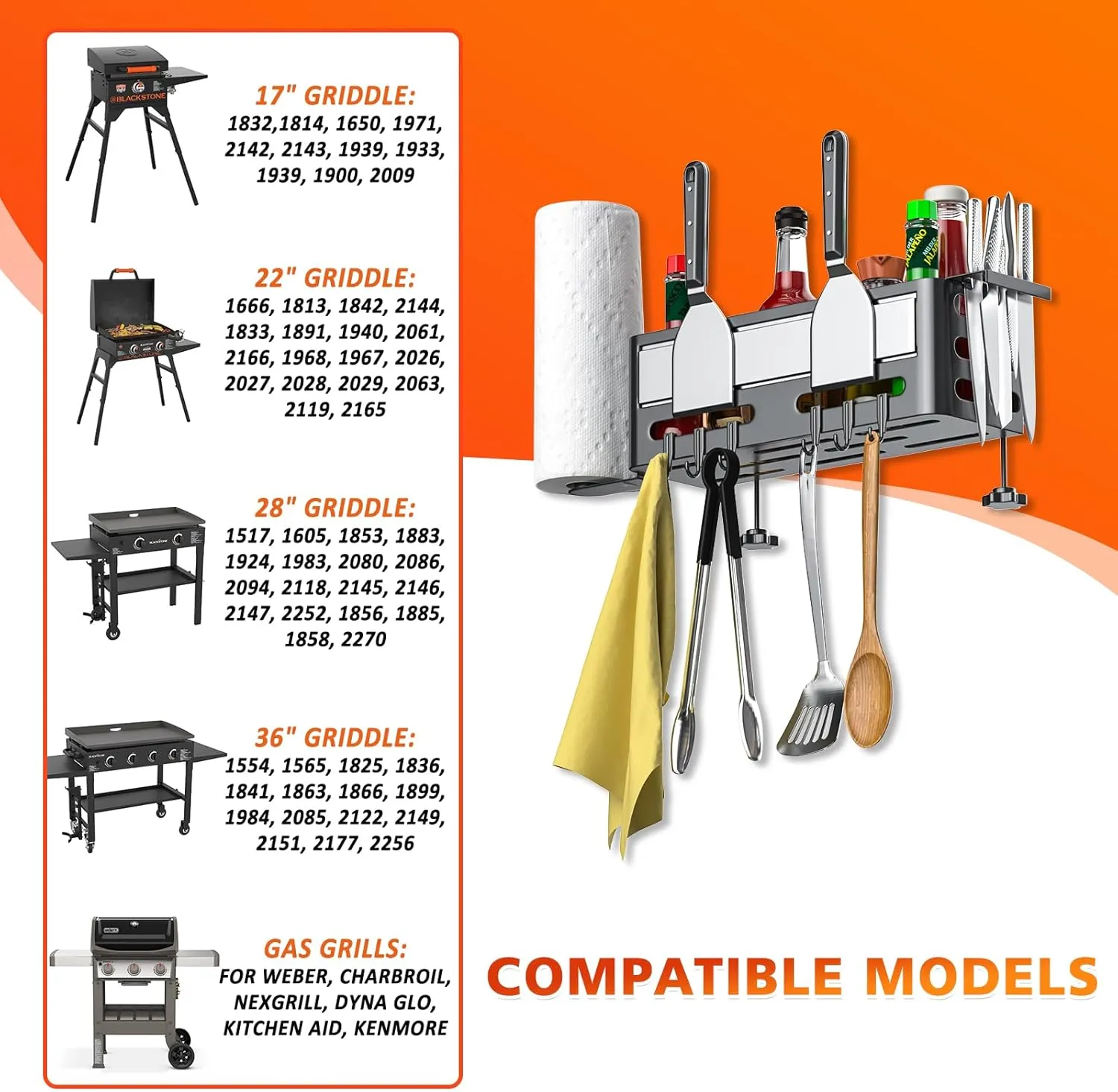 Griddle Caddy for Blackstone 17/22/28/36 inch Griddle, Grill Caddy, Powder Coated Steel, Blackstone Accessories Storage with Magnetic Tool Holder & Knife Rack & 6 J-Hooks, Outdoor BBQ