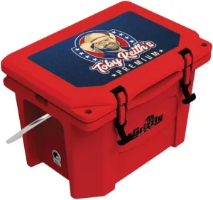 Grizzly Toby Keith's Premium 20 Cooler | 20 qt Ice Chest Durable Rotomolded Insulated | Made in USA | for Beach Boat Camping Fishing Hunting | G20 | Red with Custom Toby Keith Graphic Lid