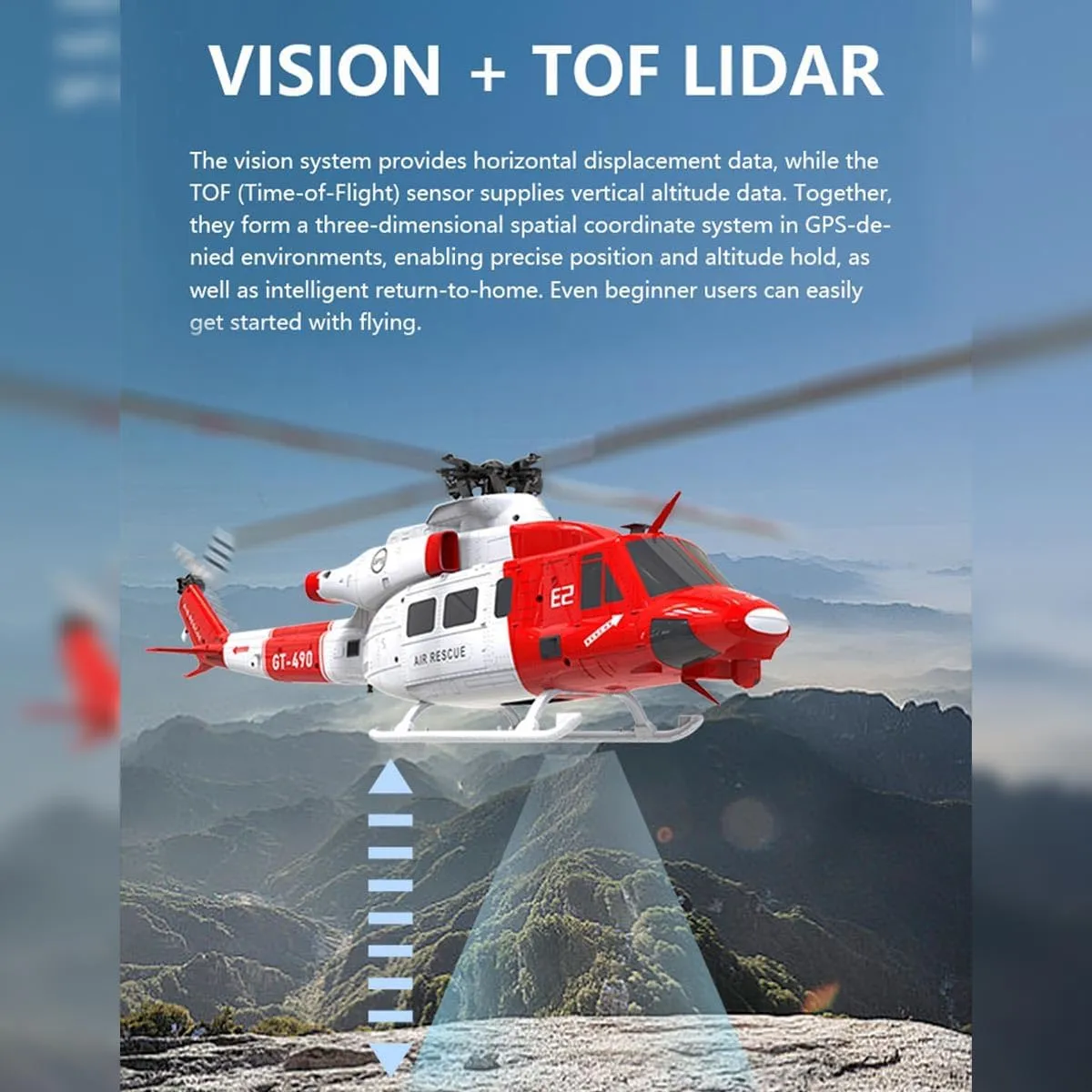 GS E2 UH-1Y RC Helicopter with GPS Lidar Positioning, 2.4G 6CH Dual Brushless DD Military Remote Control Helicopter Model, Mode1 Mode2 Switchable RC Aircraft Toy Gift -RTF