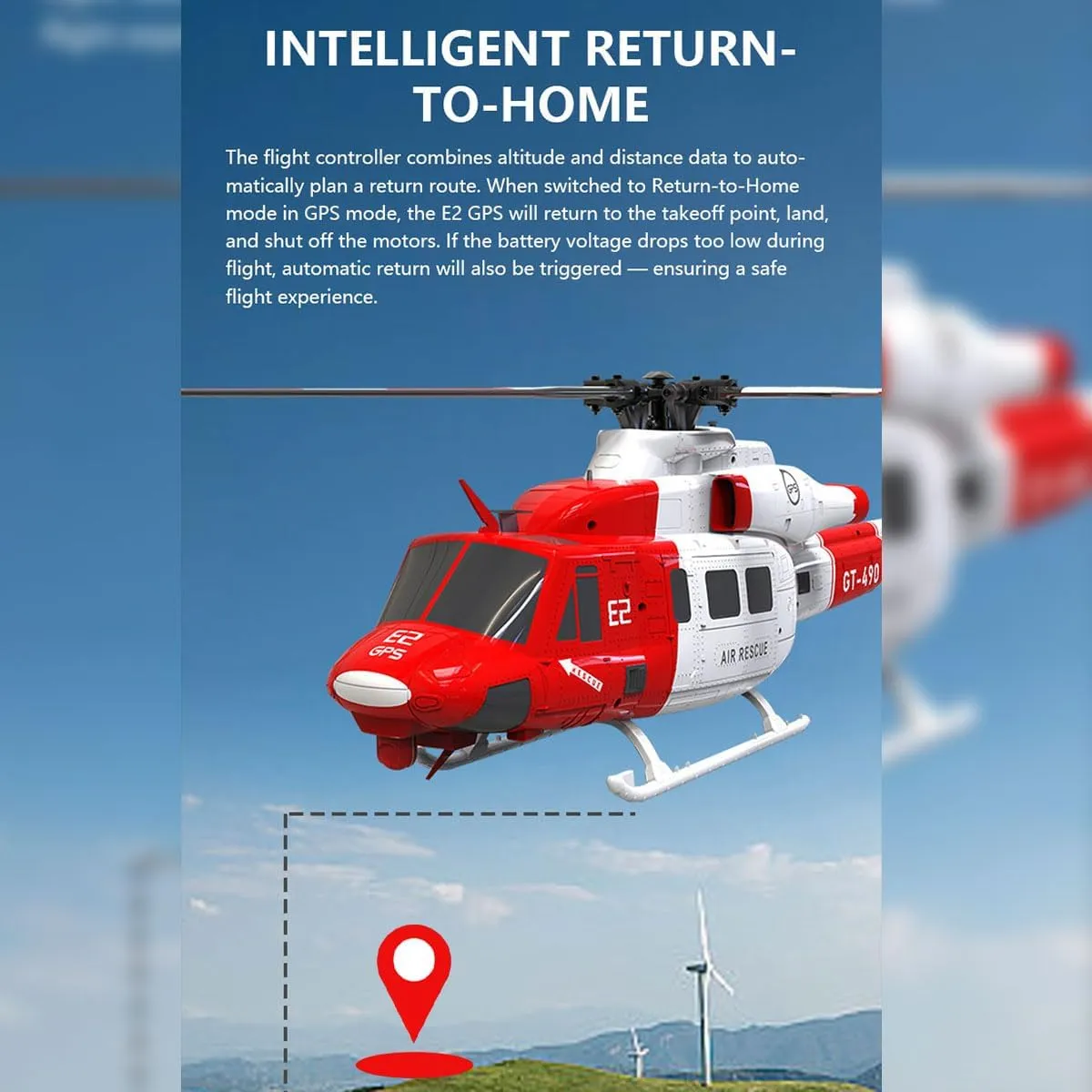 GS E2 UH-1Y RC Helicopter with GPS Lidar Positioning, 2.4G 6CH Dual Brushless DD Military Remote Control Helicopter Model, Mode1 Mode2 Switchable RC Aircraft Toy Gift -RTF