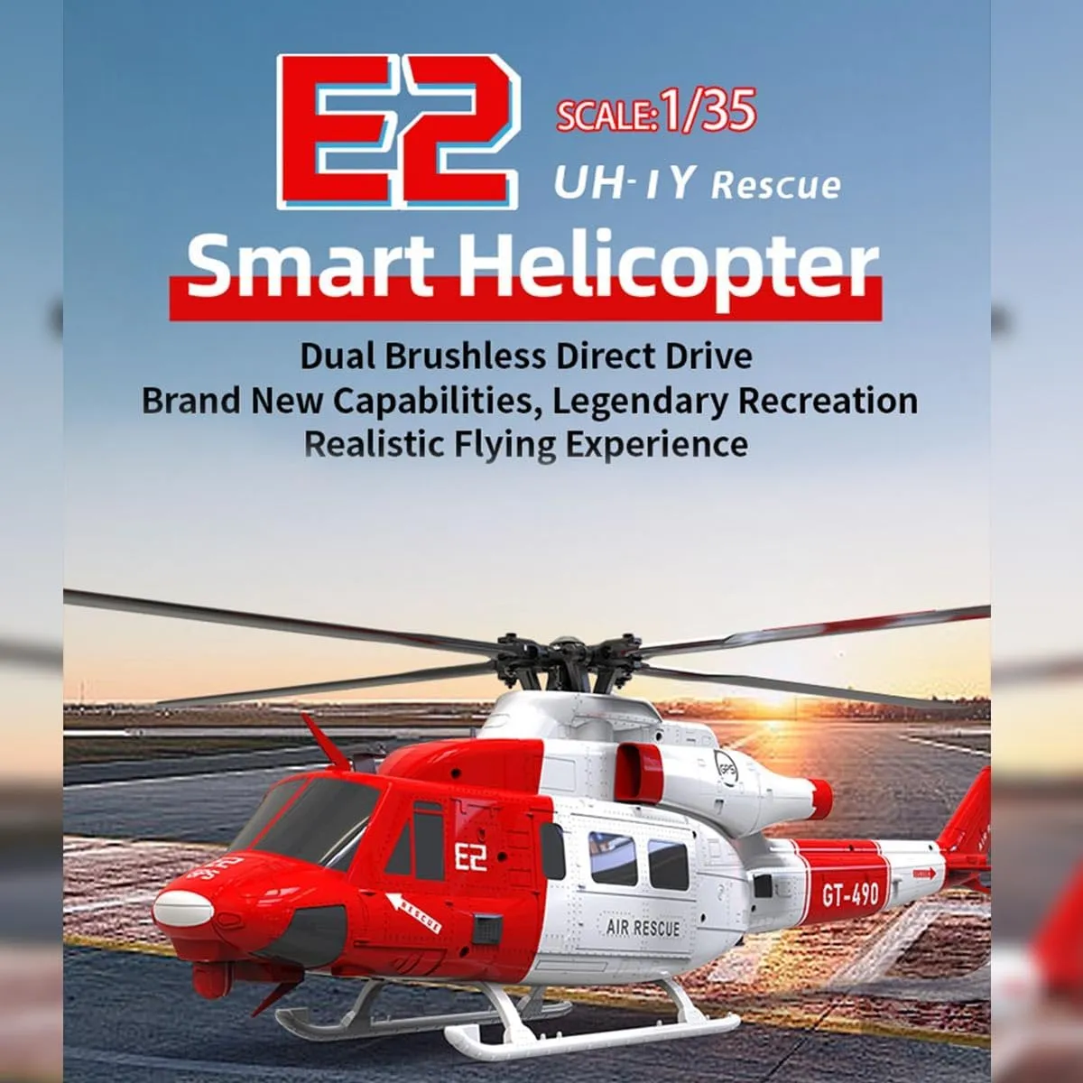 GS E2 UH-1Y RC Helicopter with GPS Lidar Positioning, 2.4G 6CH Dual Brushless DD Military Remote Control Helicopter Model, Mode1 Mode2 Switchable RC Aircraft Toy Gift -RTF