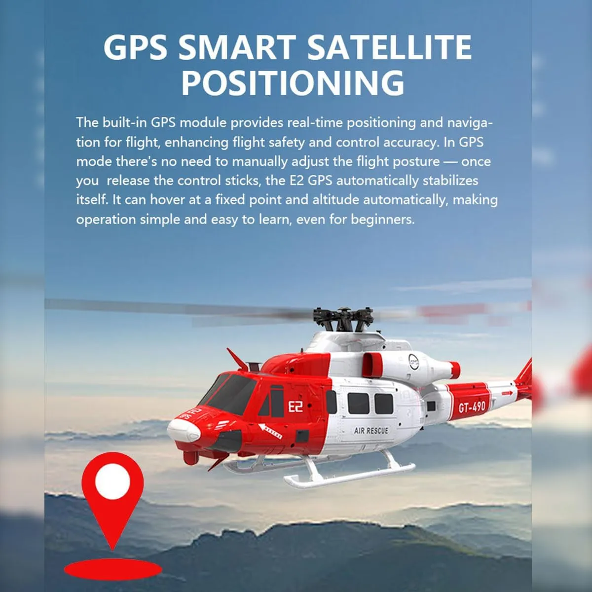 GS E2 UH-1Y RC Helicopter with GPS Lidar Positioning, 2.4G 6CH Dual Brushless DD Military Remote Control Helicopter Model, Mode1 Mode2 Switchable RC Aircraft Toy Gift -RTF