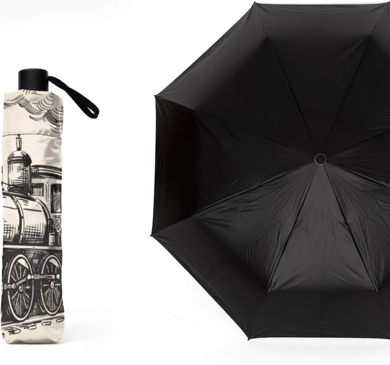 GUYOS -Umbrella Compact Travel Anti-UV Umbrella for Rain Sun,8 Reinforced Fiberglass Ribs Ergonomic Handle,for Men and Women and Family