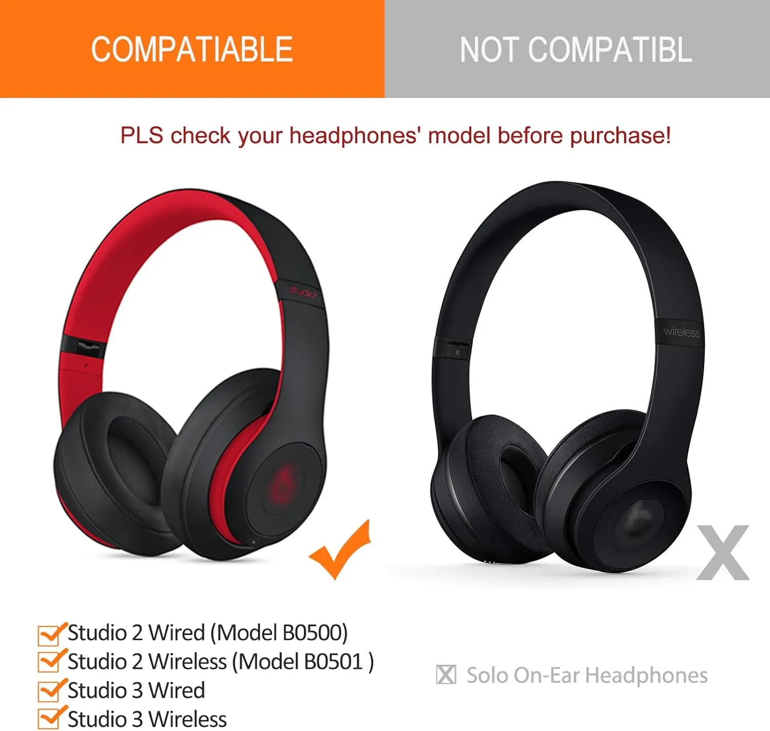 GVOEARS Studio Replacement Ear Pads - Upgraded Earpad Cover for Beats Studio 2 B0500 B0501 / Studio 3 Wired Wireless Over Ear Headphones - Cooling Gel Cushions (Black)
