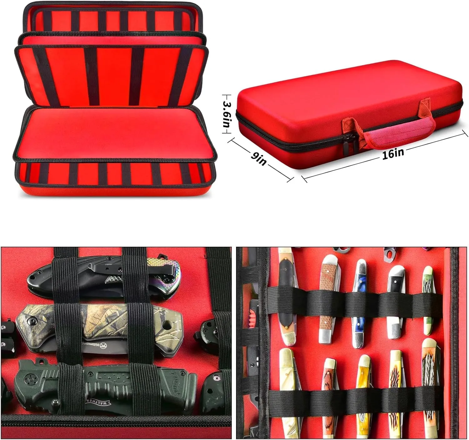 GWCASE Knife Display Case for 66  Pocket Knives. Folding Holder, Butterfly Storage Organizer, Roll Collection Pouch for Survival Tactical Outdoor - Red